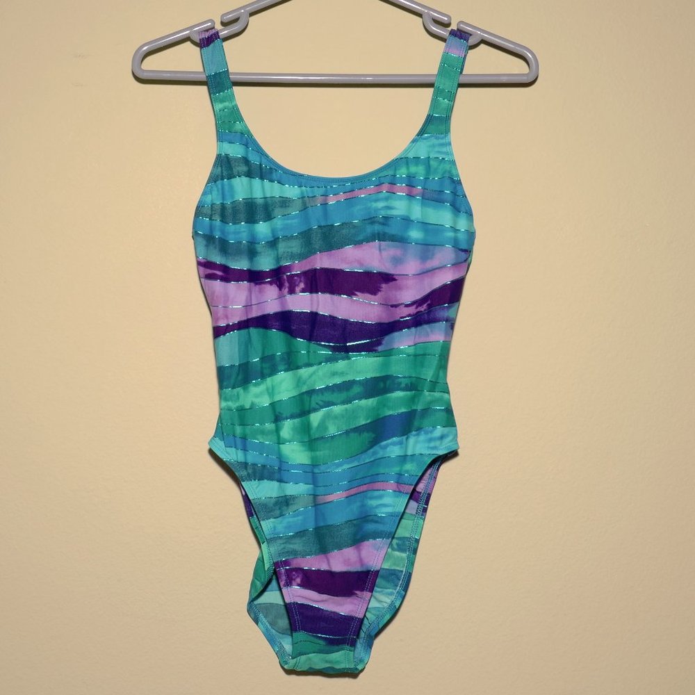 Vintage Sessa Watercolor Pattern One-piece Swimsuit Size 10